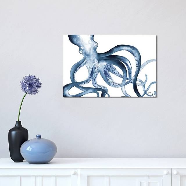 Octopus in the Blues by Elizabeth Medley - Wrapped Canvas Painting Print (30.48cm H x 45.72cm W x 1.91cm D)