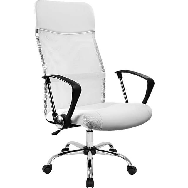 Office Chair White Faux Leather and Mesh