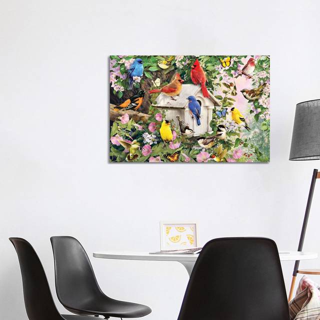 Birds at Birdhouse - Wrapped Canvas Painting (101.6 cm H x 66.04 cm W x 1.91 cm D)