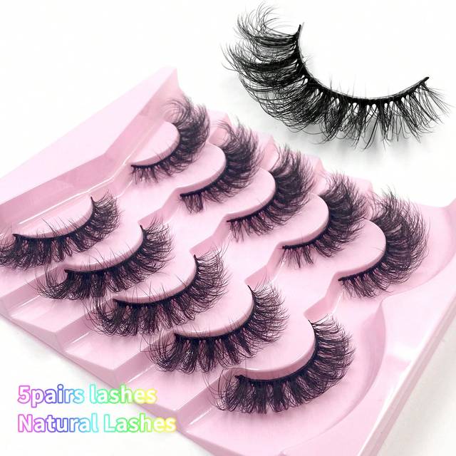 SHEIN NEW 5 Pairs Lashes Natural Look And Long Faux Mink Eyelashes Fluffy Soft Wispy Curly Cat Eye Fake Eyelashes