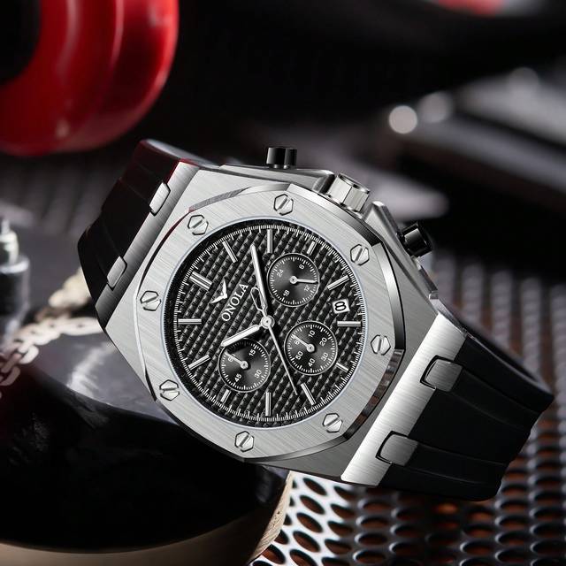 ONOLA Men&#39;s Sports Chronograph Watch With Silicone Strap Fashion Waterproof Quartz Watch Men Ideal Choice For Gifts