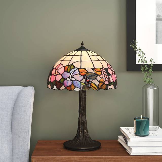 Carpentras 47cm Tiffany Style Coloured Glass Table Lamp - Antique Brass (47cm H X 31cm W X 31cm D)