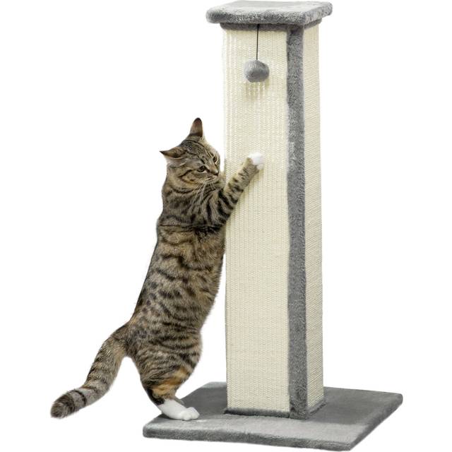 PawHut 81cm Cat Scratching Post w/ Sisal Rope, Hanging Ball, Soft Plush - Grey - 41 x 41 x 81cm