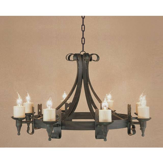 Grandfield 8-Light Wagon Wheel Chandelier - Matte Black (50cm H X 89cm W X 89cm D)