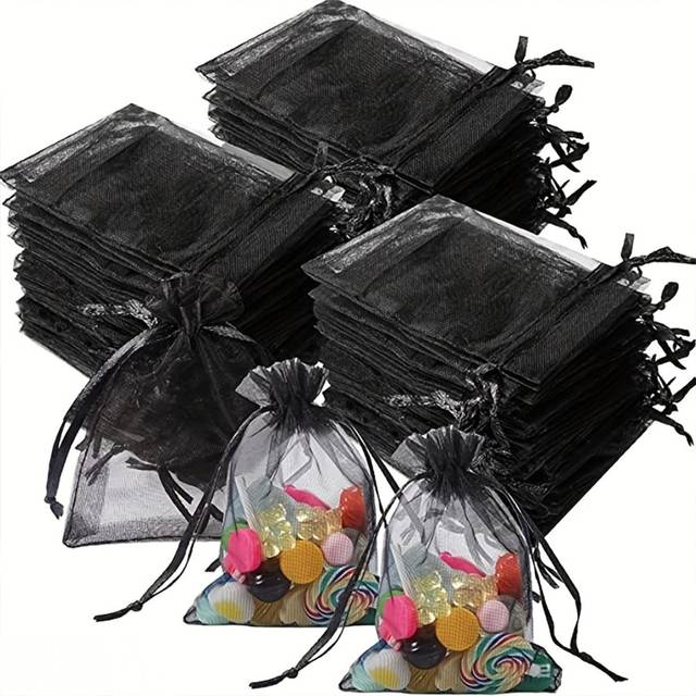 SHEIN 50pcs Organza Gift Bag, Jewelry Pouch, Mesh Drawstring Bag, Wedding Party Favor, For Packaging, Transparent, Small Size, Back To School Valentine Day