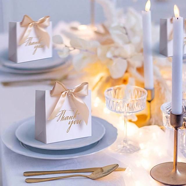 SHEIN 24 Packs Small Thank You Gift Bags, 4.5&#39;&#39; X 3.9&#39; X 1.8&#39;&#39;&#39;Mini Gift Bags With Elegant Ribbon, Treat Bags - Ideal For Birthday, Party Favor, Wedding Fav