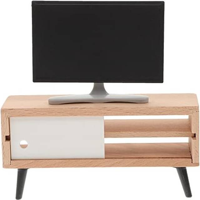 Dollhouse Miniature TV with Television Cabinet Model, Mini TV and TV Stand Toy Doll House Furniture for Dollhouse Living Room Accessories Home