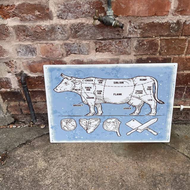 Farmhouse Butchers Cuts of Cow Wall Décor - Blue;White (60cm H x 80cm W)