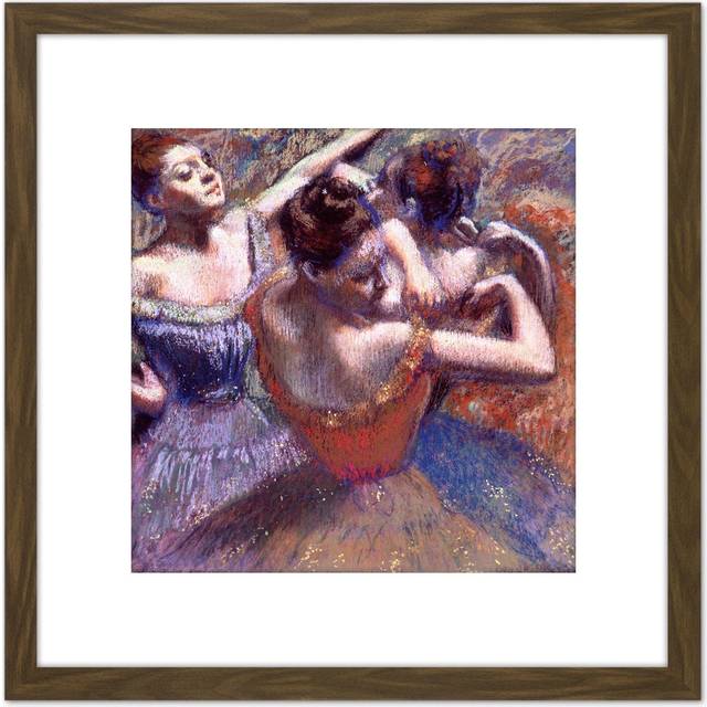 Edgar Degas Dancers Painting 8X8 Inch Square Wooden Framed Wall Art Print Picture with Mount - Brown - One Size