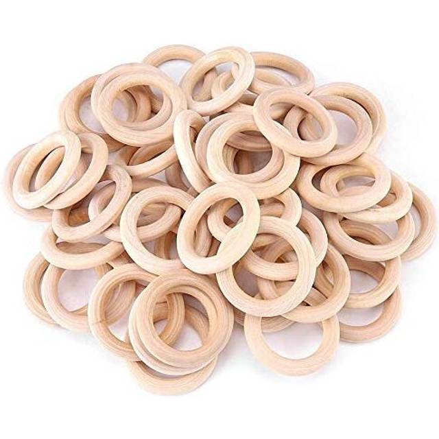 50 Pack Wood Rings Natural Wooden Rings Without Paint Smooth Unfinished Wood Circles for Craft Teething Ring Pendant Connectors Jewelry Making (48 mm)
