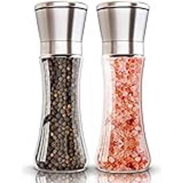 Salt and Pepper Grinder Set, Adjustable Coarseness Coarse & Fine Salt Shakers, Premium Ceramic Glass Body Salt and Pepper Mills [Without Spice Content
