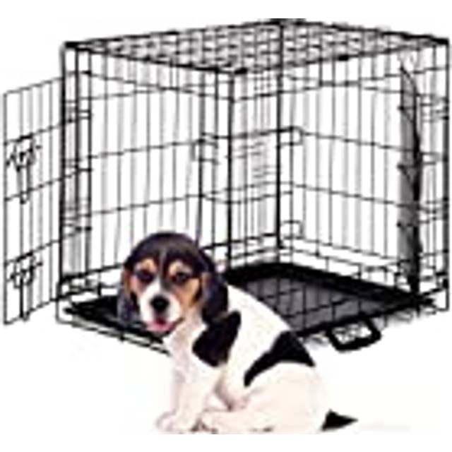 Relaxdays - Dog Cage, Folding Transport Crate, Whelping Pen, 2 Doors, Floor Tray, Metal, m, Black