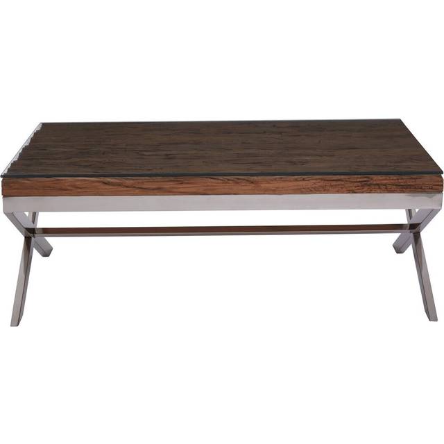 Orsina Natural Wood Coffee Table With Cross Base Design, Rectangular Wooden Table For Livingroom, Solid Mango Wood - One Size