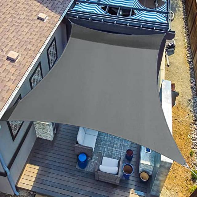 SUNLAX Sun Shade Sail, 10'x13' Dark Grey (Gray) Rectangle Canopy Shades for Outdoor Patio Pergola Cover Sunshade Sails UV Blocking Canovas Covers