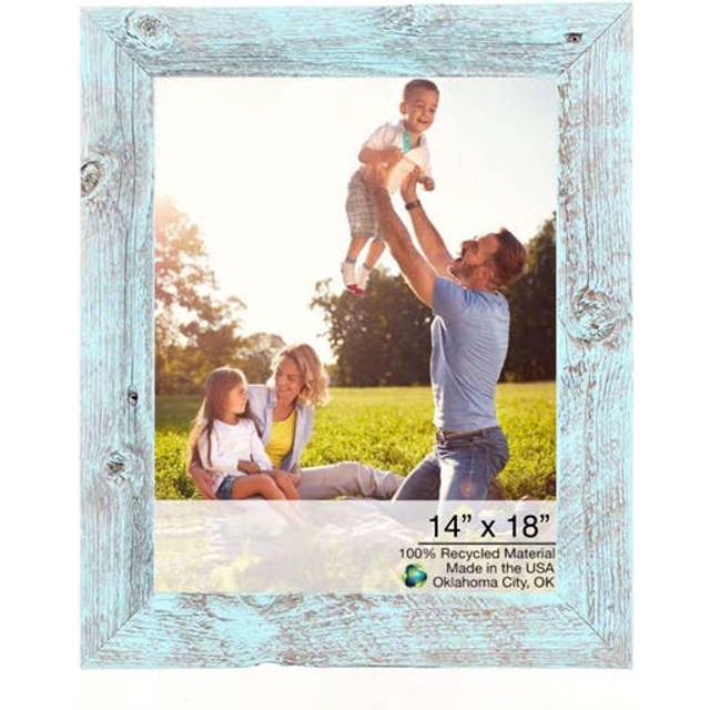 14 X 18 Rustic Farmhouse Light Aqua Blue Wood Frame