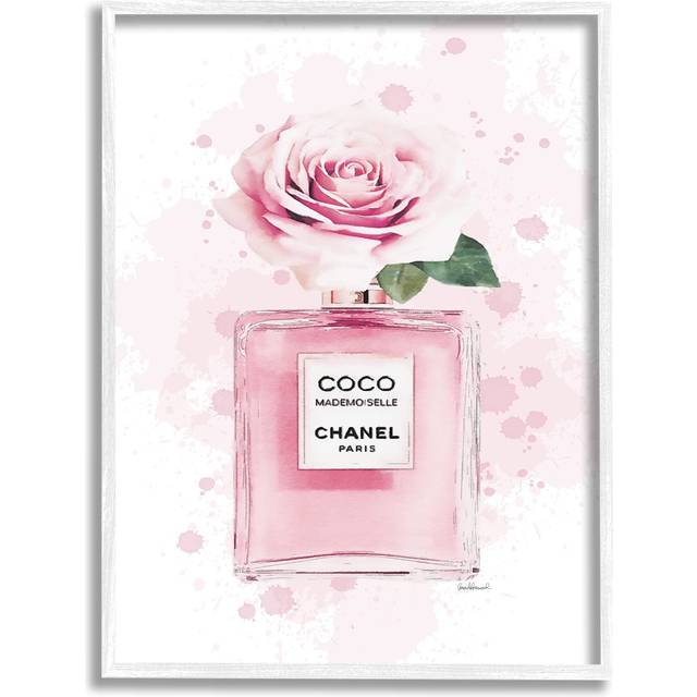Stupell Industries Pink Flower Perfume Fashion Glam Design  Designed by Amanda Greenwood Wall Art  16 x 15 x 20  White Framed