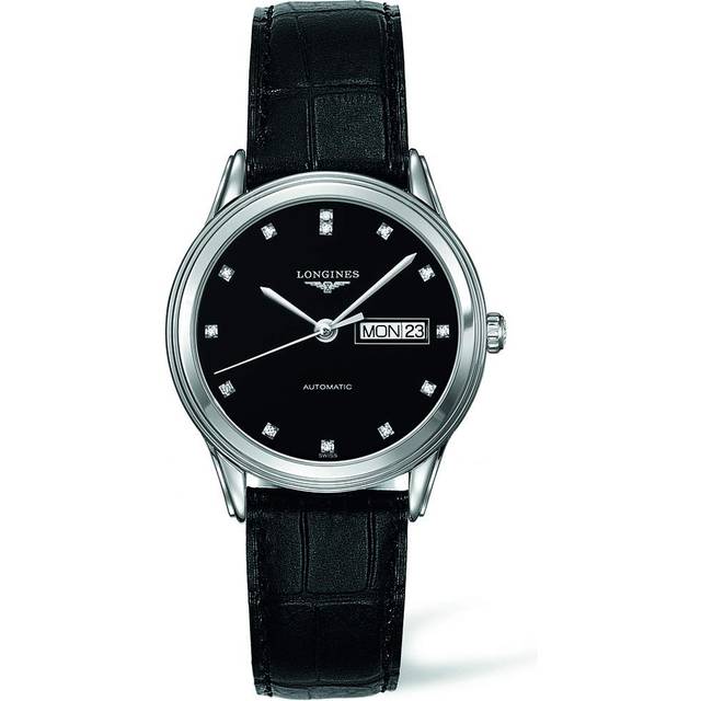 LONGINES Flagship Automatic 13 Diamond 38.5MM Men's Watch L4.899.4.57.2 / L48994572 - Black - 38.5 mm