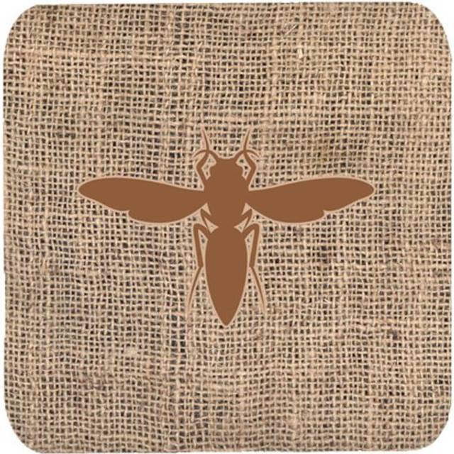 Yellow Jacket Burlap and Brown Foam Coasters, Set - 4