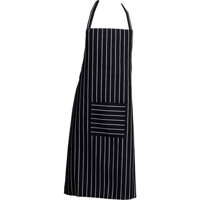 (Single Apron) Navy Striped Butchers Polyester Bib Apron with Pocket