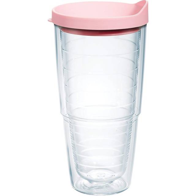 Tervis Clear & Colorful Lidded Made in USA Double Walled Insulated Tumbler Travel Cup Keeps Drinks Cold & Hot  24oz  Pink Lid