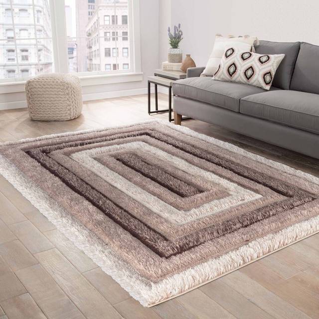 Serdim Rugs California Bordered Shaggy Rug 200x290cm Bronze, Brown