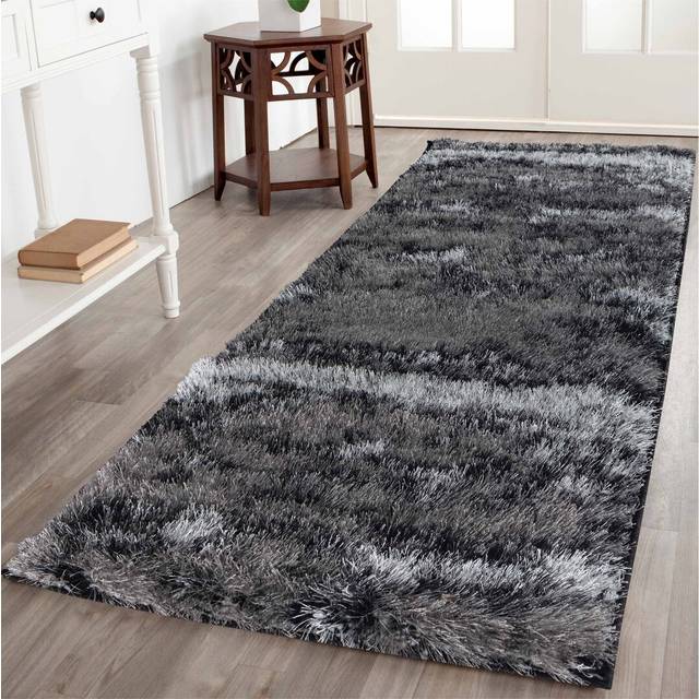 Serdim Rugs California Twotone Shaggy Rugs 60 X 220cm Silver, Silver