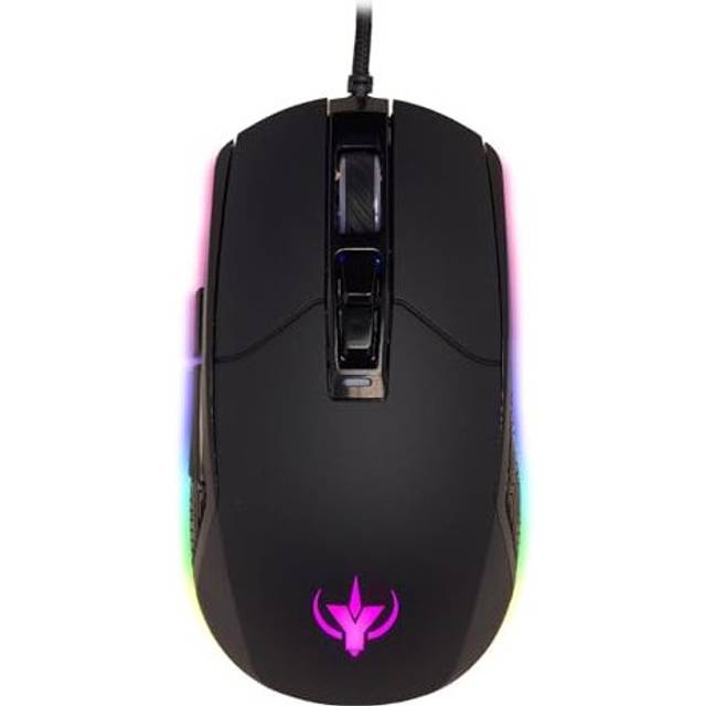 SPYCO Action MO-101, ergonomisk spelmus, 7200 DPI, RGB-ljus med 6 färgeffekter, vikt 123 g, 7 programmerbara knappar, flätad tråd