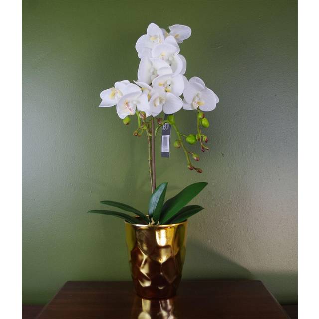 Orchid Artificial Flowering Plant in Pot - White (54cm H x 20cm W x 20cm L)