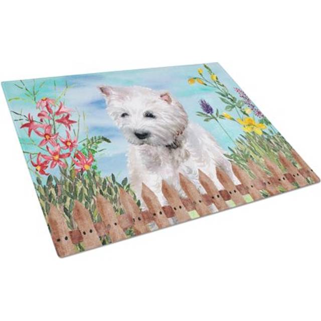 Caroline's Treasures CK1263LCB Westie Spring Glass Cutting Board Large Decorative Tempered Glass Kitchen Cutting and Serving Board Large Size Chopping