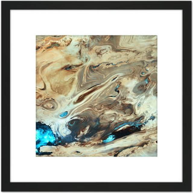 Dasht-E Kavir Salt Desert Satellite Image 8X8 Inch Square Wooden Framed Wall Art Print Picture with Mount - Black - One Size