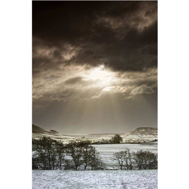 North Yorkshire England - Sun Shining Over Sepia-Toned Winter Landscape Poster Print, 12 x 18