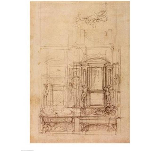 W.26R Design for The Medici Chapel in The Church of San Lorenzo Florence Print by Michelangelo Buonarroti - 18 x 24 in.