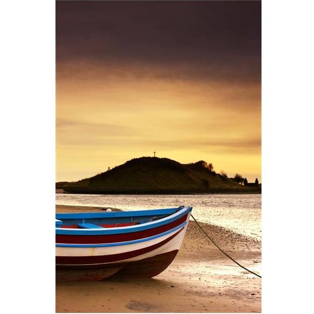 Alnmouth Northumberland England - Boat On Sunset Beach Poster Print, 12 x 19