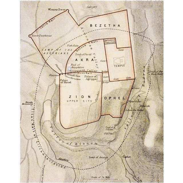 City Map of Ancient Jerusalem From the Citizens Atlas of the World Published London Circa 1899 Poster Print, 24 x 32