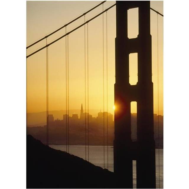 Sunrise Behind The Golden Gate Bridge with San Francisco Behind Poster Print, 13 x 18