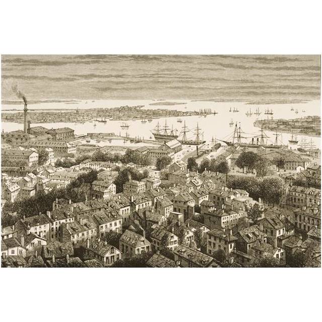 View of Boston Massachusetts From Bunkers Hill In 1870S From American Pictures Drawn with Pen & Pencil by Rev Samuel Poster Print, Large - 34 x 22
