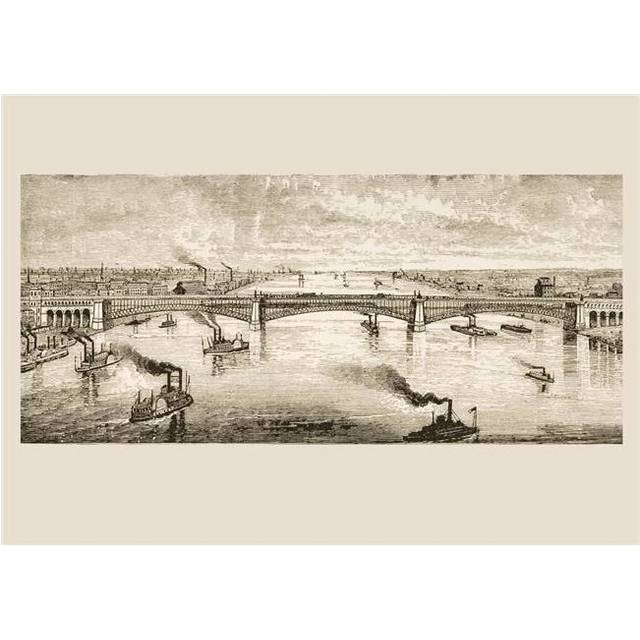 Great Steel Bridge Crossing Mississippi River At St Louis Missouri In 1870S From American Pictures Drawn with Pen Poster Print, Large - 32 x 22