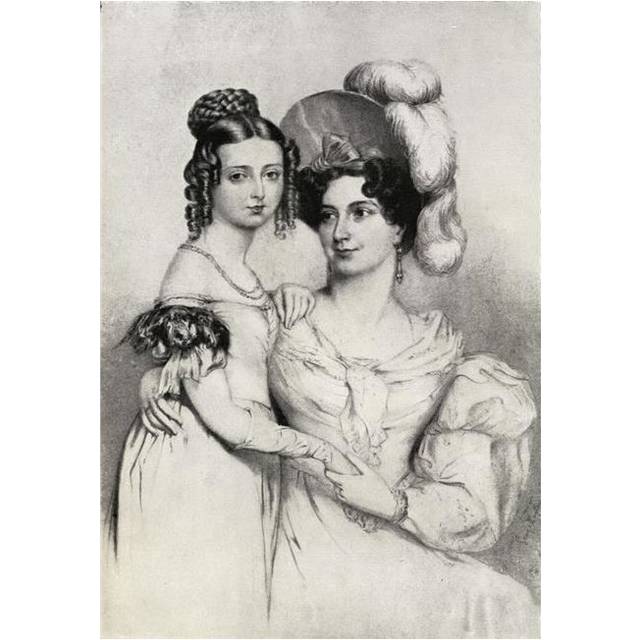Princess Victoria 1819-1901 & Her Mother Duchess of Kent 1786-1861 From A Poster Print, 12 x 18