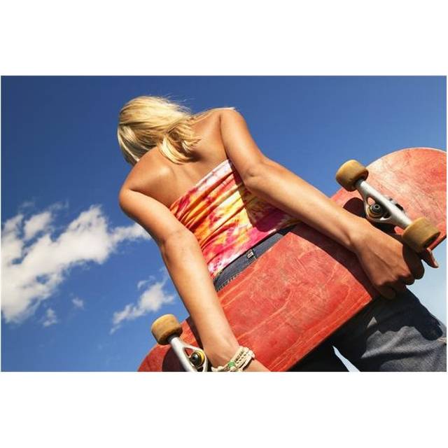 Woman Holding A Skateboard Poster Print by Don Hammond, 34 x 22 - Large