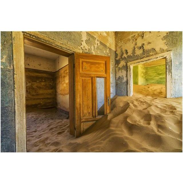 Sand in The Rooms of A Colourful & Abandoned House - Kolmanskop Namibia Poster Print - 19 x 12 in.