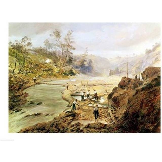 Fortyniners Washing Gold From The Calaveres River California 1858 Poster Print - 24 x 18 in.