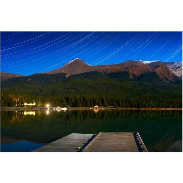 Starry Night of Mountains & Lake Maligne Lake Jasper National Park Alberta Canada Poster Print by Corey Hochachka, 34 x 22 - Large