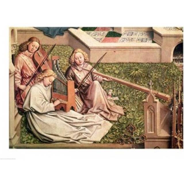 The Fountain of Grace Detail of Three Angel Musicians Poster Print by Jan Van Eyck - 24 x 18 in.