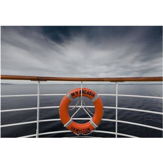 A Life Preserver Hanging From The Railing on A Boat - Norway Poster Print - 18 x 12 in.