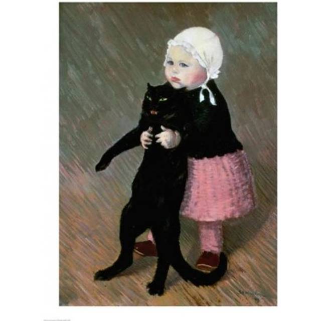 A Small Girl with A Cat 1889 Poster Print by Theophile-Alexandre Steinlen - 18 x 24 in.