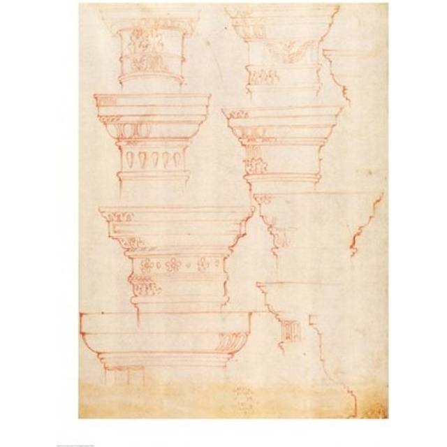 W.18V Study of Column Capitals Poster Print by Michelangelo Buonarroti - 18 x 24 in.