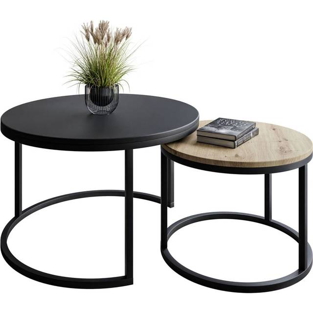 Borough Wharf Round coffee table CIRI MIX 2In1 Black / Artisan oak 48cm H X 70cm W X 70cm D