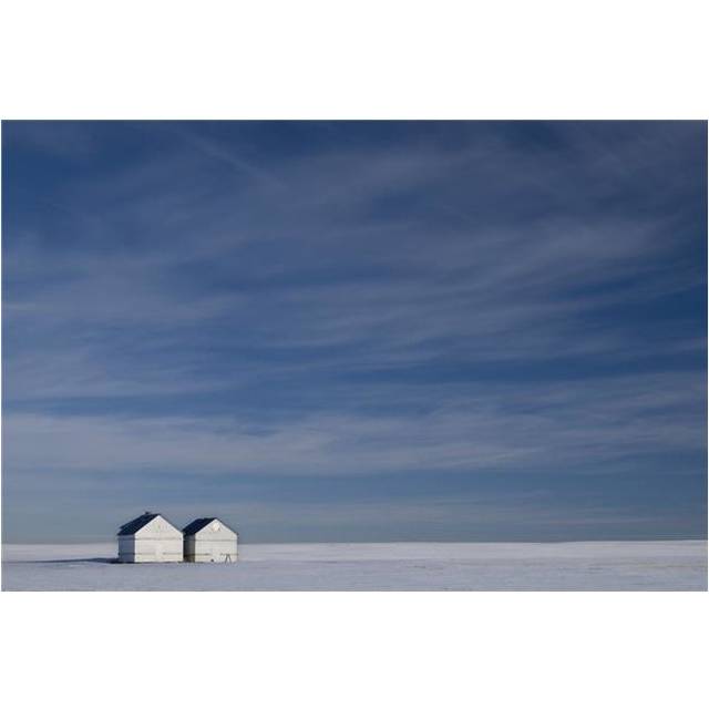 Hussar Alberta Canada - Two Small Farm Buildings in Flat Winter Landscape Poster Print, Large - 34 x 22