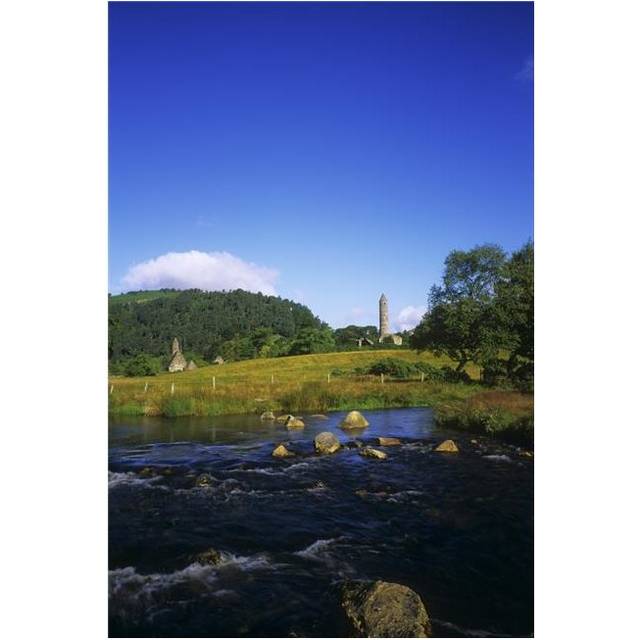 Round Tower & River in The Forest Glendalough Wicklow Mountains Republic of Ireland Poster Print by The Irish Image Collection, 22 x 34 - Large
