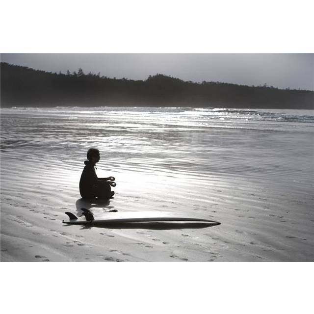 Surfer Meditating On Beach Cox Bay Near Tofino British Columbia Canada Poster Print by Deddeda, 34 x 22 - Large